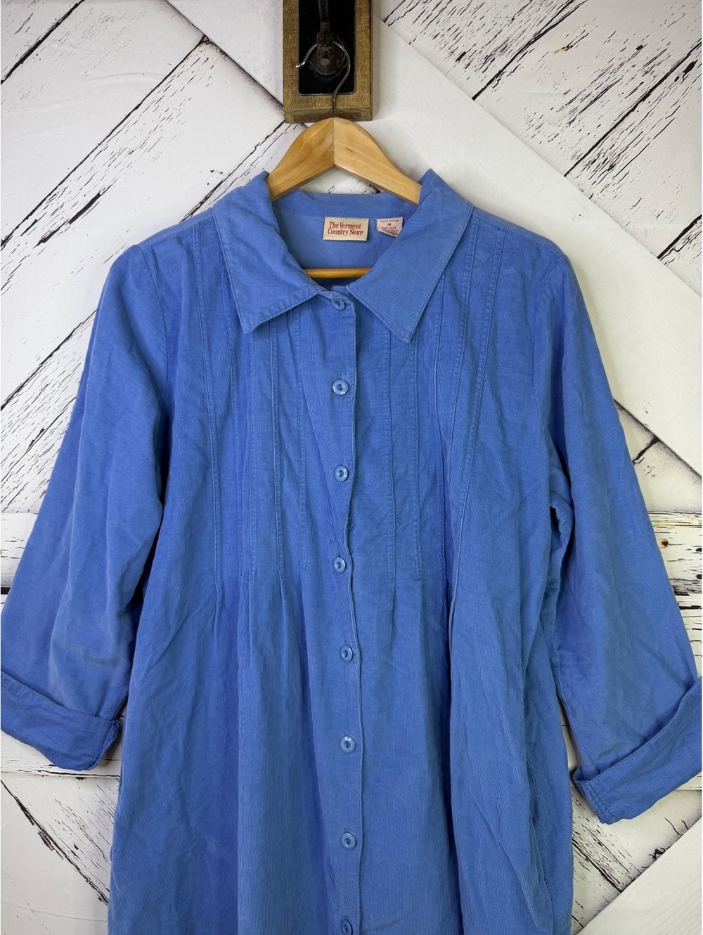 The Vermont Country Store VTG 90’s Fall Blue Corduroy Midi Shirt Dress Women’s M